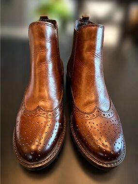 Fifth Avenue Women’s Brown Leather Chelsea Ankle Boots Brogue Detail Size 7